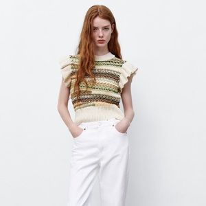 Zara Ruffled Sleeve Knit Vest Size M